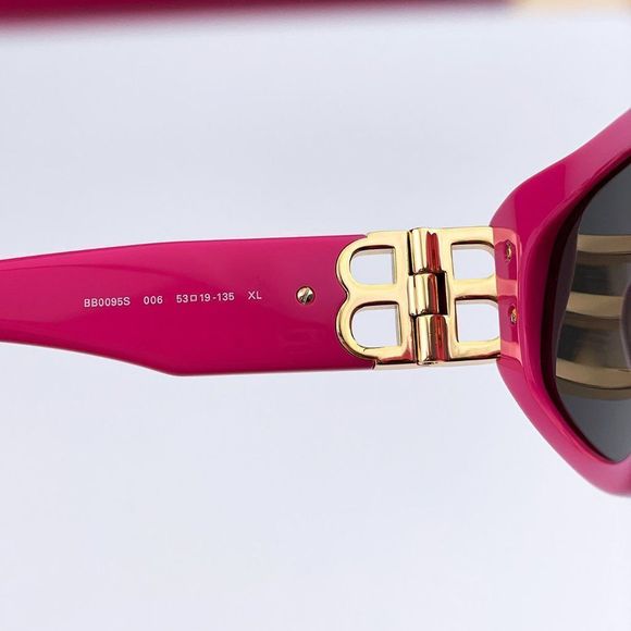 Balenciaga BB0095S 006 Sunglasses Pink Gold Logo Grey Cat Eye Women